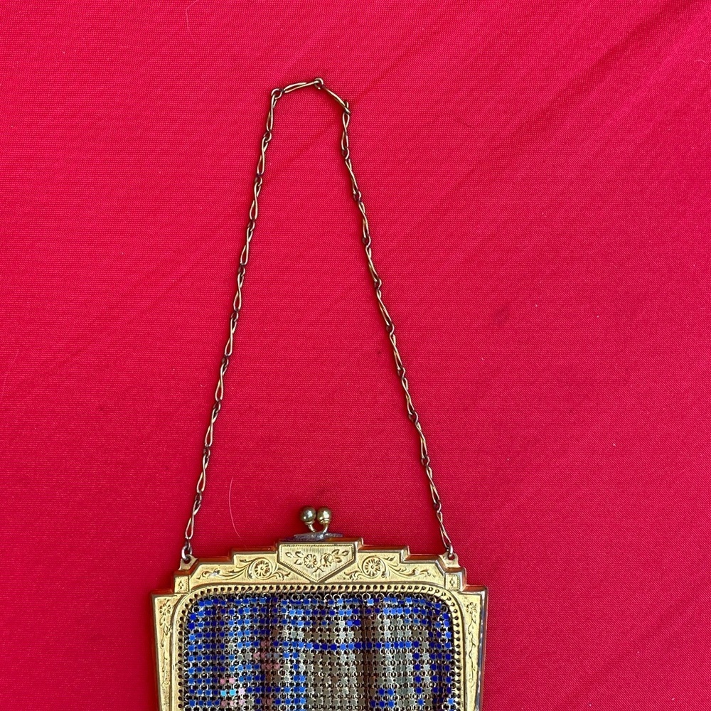 ANTIQUE / VINTAGE CIRCA 20’S-30’S ART DECO METAL MESH ENAMEL CHAIN PURSE - Picture 4 of 4
